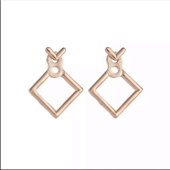 𝅺❗️restocked❗️new Gold Tone Geometric Stud Earrings Gold Square Jacket Earrings - Picture 3 of 7